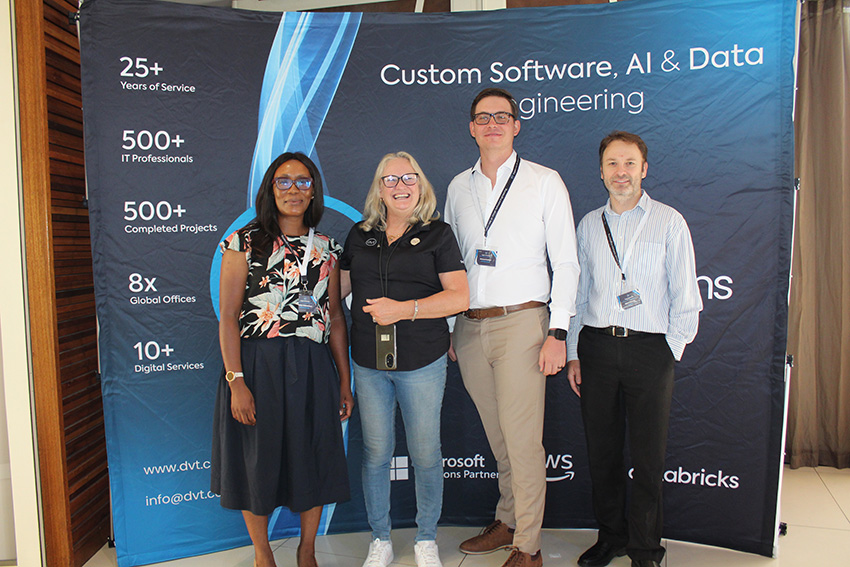 Gladys Hlokomayo (head of technology research at Standard Bank), Tanya Momberg from DVT, Richard Hudson (lead software engineer at Standard Bank) and Glenn Grimley